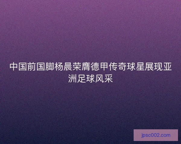 中国前国脚杨晨荣膺德甲传奇球星展现亚洲足球风采